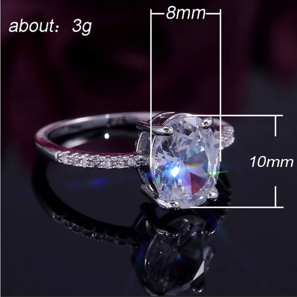 SILVER 3ct SIMULATED DIAMOND OVAL PAVE ENGAGEMENT WEDDING COCKTAIL RING - Picture 5 of 5